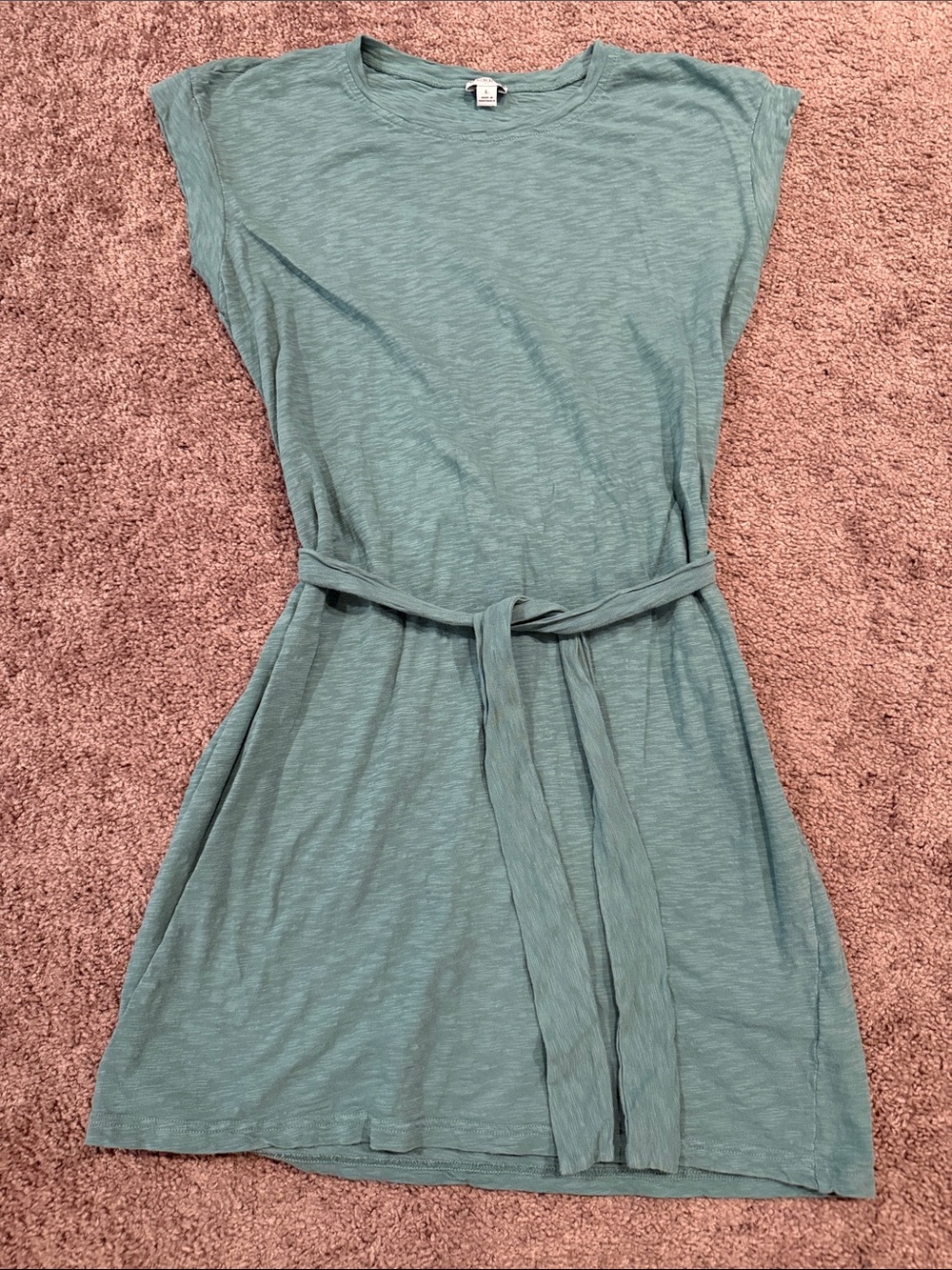 J. Crew Light Teal Belted T-Shirt Mini Dress